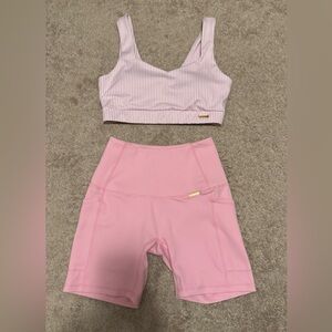 Cleo Harper Pink Striped Sports Bra and Shorts Set